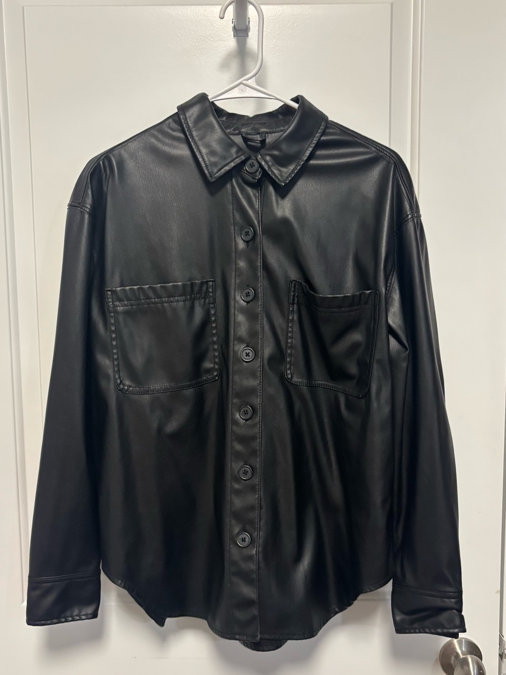 Women’s Black Faux Leather Button-Up Jacket